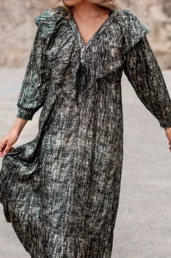 Langes Kleid Ruffle Sparkle Schwarz Gold