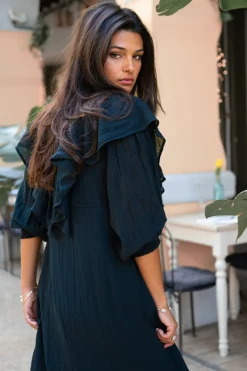 Langes Kleid Ruffle Sparkle Schwarz