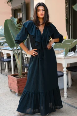 Langes Kleid Ruffle Sparkle Schwarz