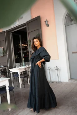 Langes Kleid Ruffle Sparkle Schwarz