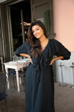 Langes Kleid Ruffle Sparkle Schwarz