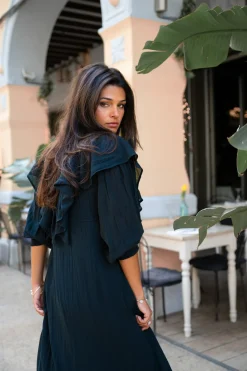 Langes Kleid Ruffle Sparkle Schwarz