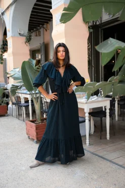 Langes Kleid Ruffle Sparkle Schwarz