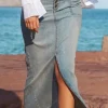 Long Denim Skirt - Ruffled