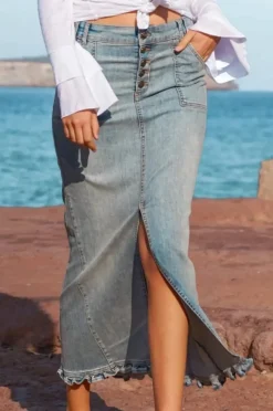 Long Denim Skirt - Ruffled