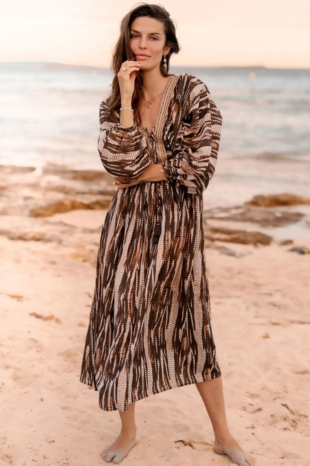 Maxikleid Emika Brauner Druck