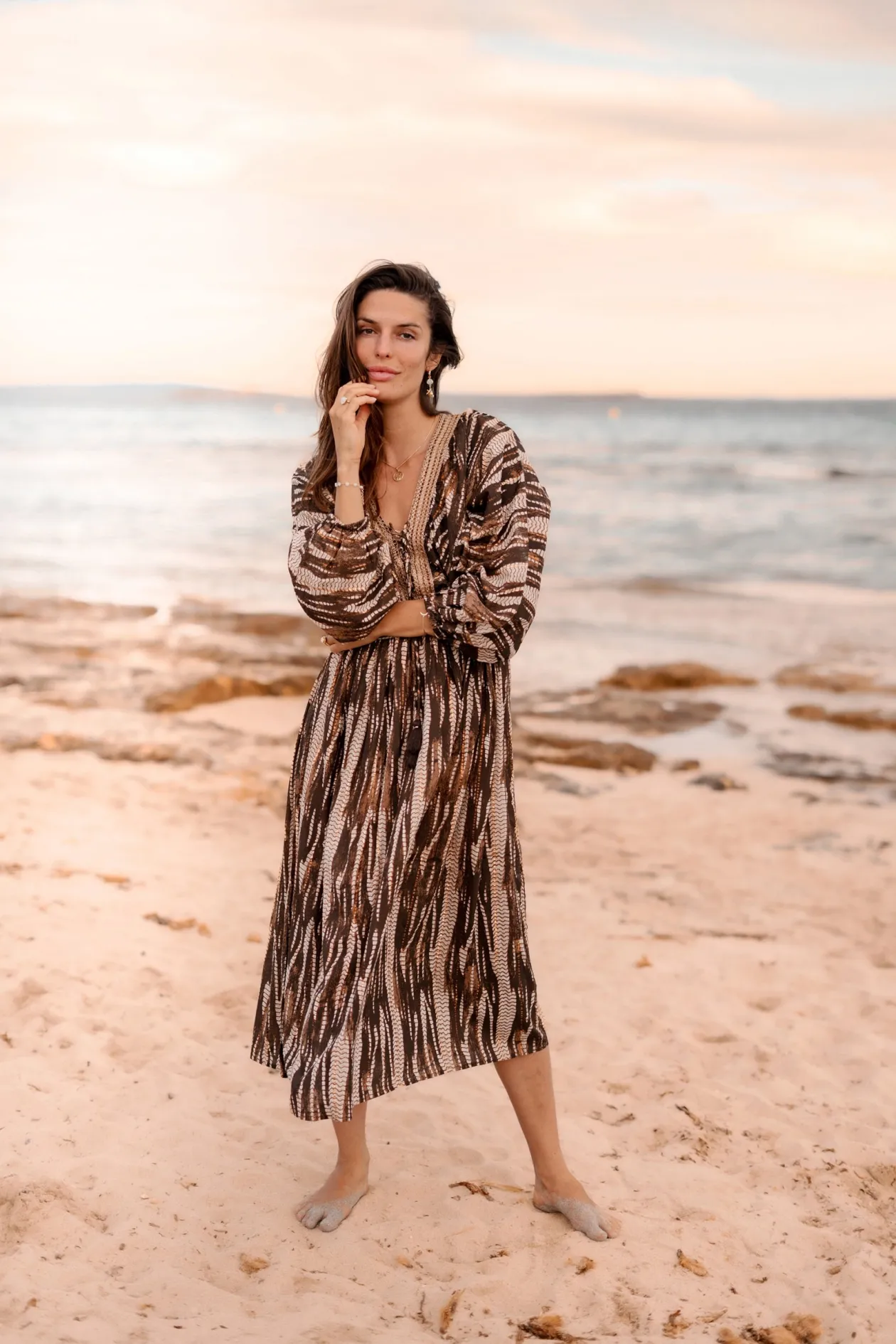 Maxikleid Emika Brauner Druck