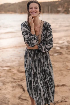 Maxikleid Emika Schwarzer Druck