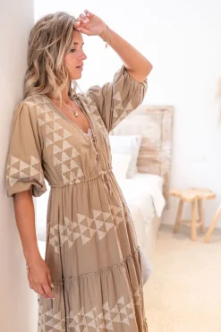 Maxikleid Glorio Cuadros Taupe