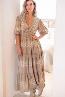 Maxikleid Glorio Cuadros Taupe