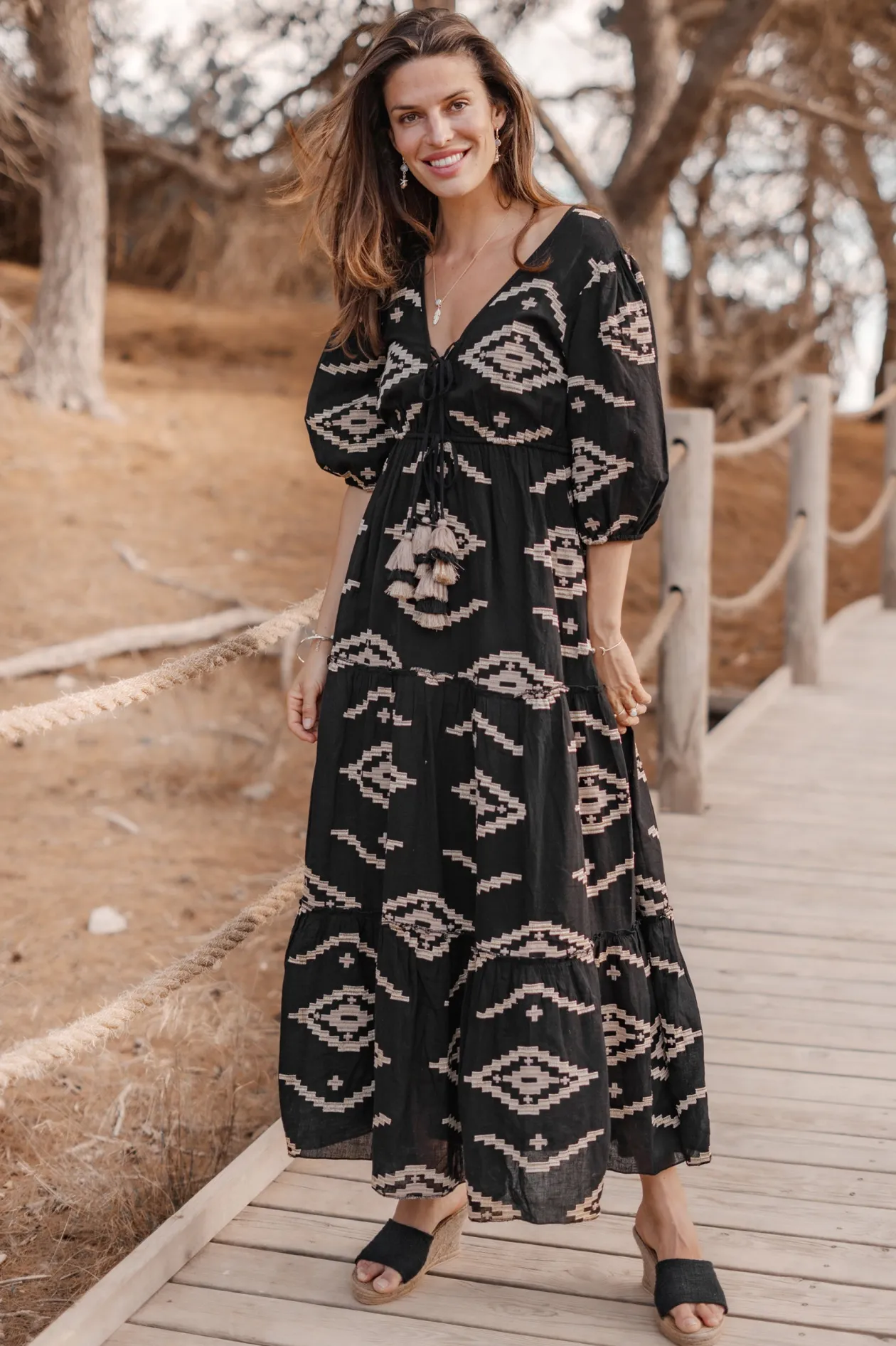 Maxikleid Ida Ethnic Black Print