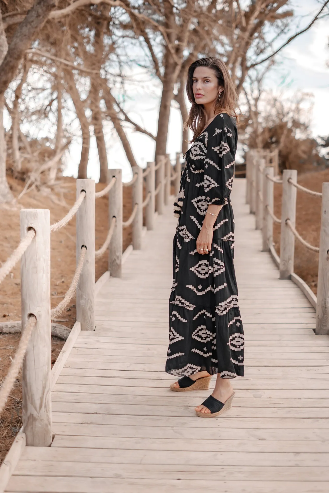 Maxikleid Ida Ethnic Black Print