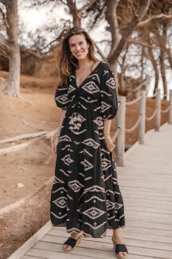 Maxikleid Ida Ethnic Black Print