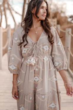 Maxikleid Ida Ethnic Taupe Print