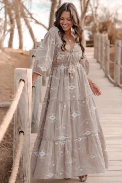 Maxikleid Ida Ethnic Taupe Print