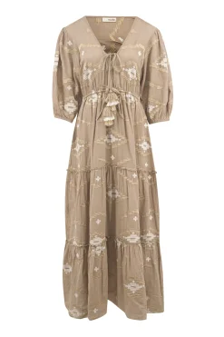 Maxikleid Ida Ethnic Taupe Print