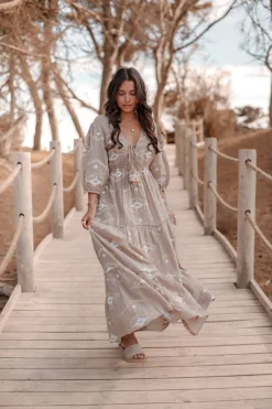 Maxikleid Ida Ethnic Taupe Print