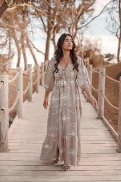 Maxikleid Ida Ethnic Taupe Print