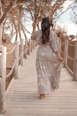 Maxikleid Ida Ethnic Taupe Print