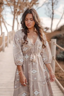 Maxikleid Ida Ethnic Taupe Print