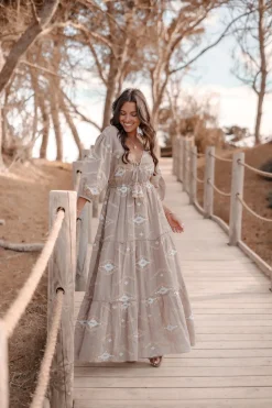 Maxikleid Ida Ethnic Taupe Print