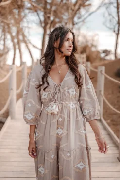 Maxikleid Ida Ethnic Taupe Print