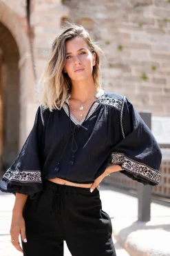 Puffärmelige Bluse Espanola Schwarz