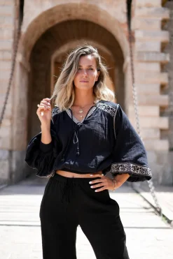 Puffärmelige Bluse Espanola Schwarz