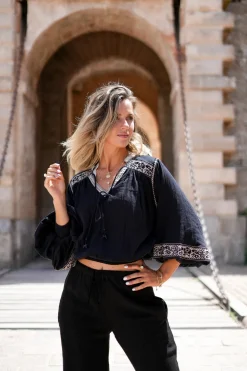 Puffärmelige Bluse Espanola Schwarz