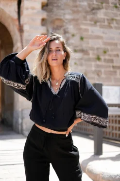 Puffärmelige Bluse Espanola Schwarz