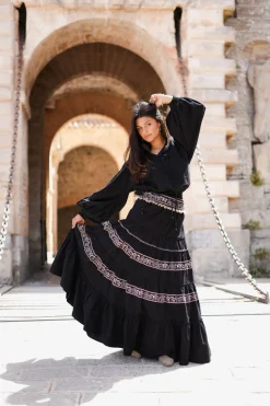 Puffärmelige Bluse Espanola Schwarz Einfarbig