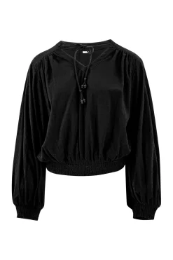 Puffärmelige Bluse Espanola Schwarz Einfarbig