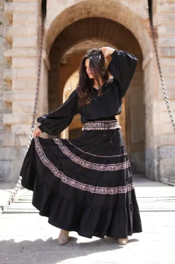 Puffärmelige Bluse Espanola Schwarz Einfarbig