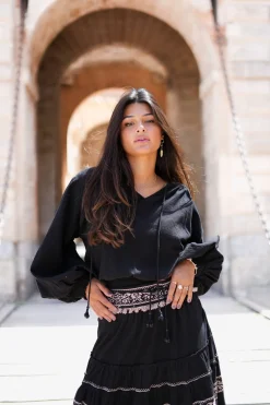 Puffärmelige Bluse Espanola Schwarz Einfarbig