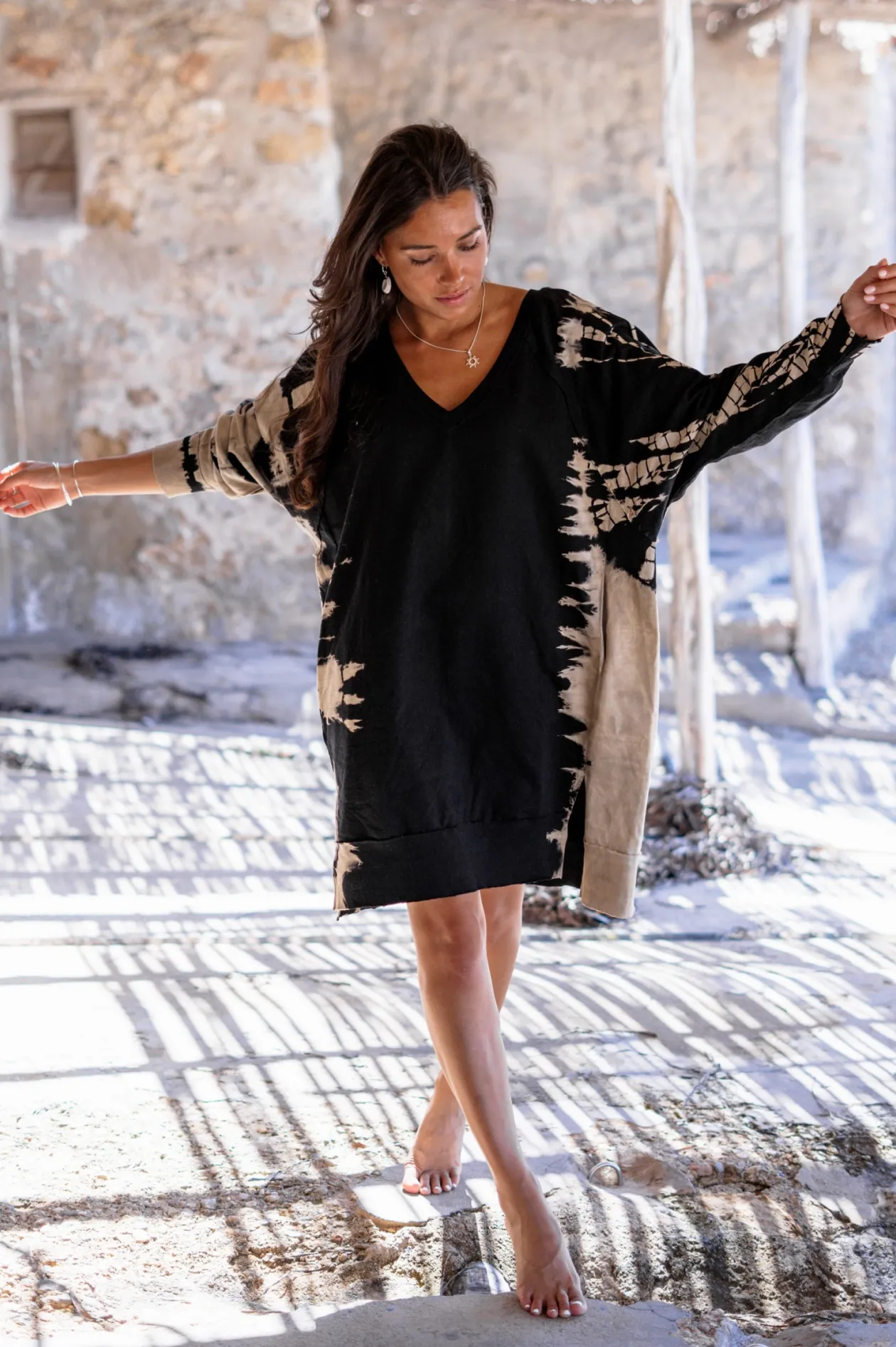 Pullover Kleid Chavela Schwarz Tie Dye