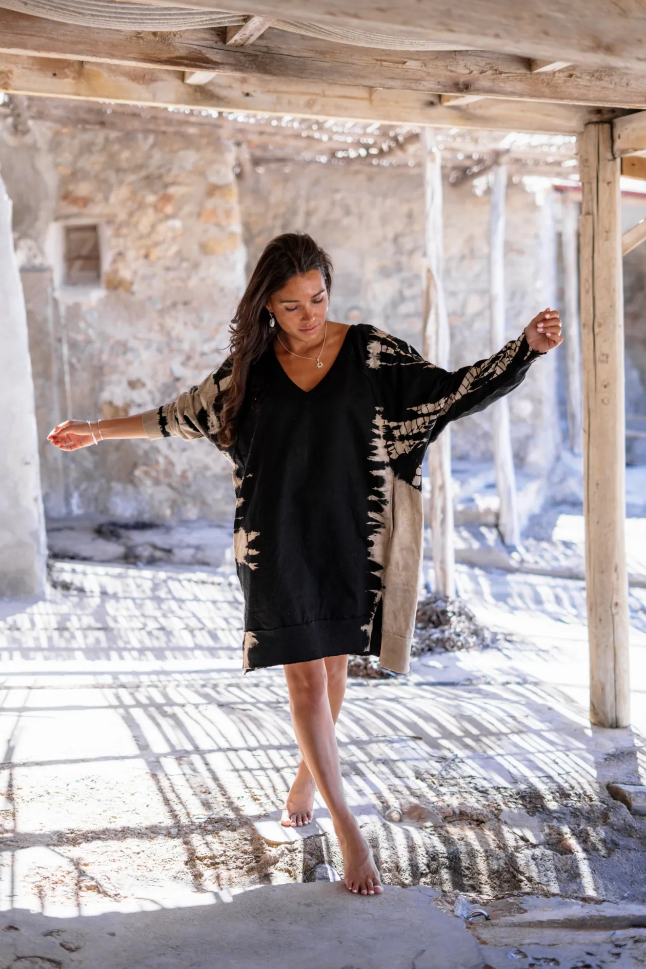 Pullover Kleid Chavela Schwarz Tie Dye