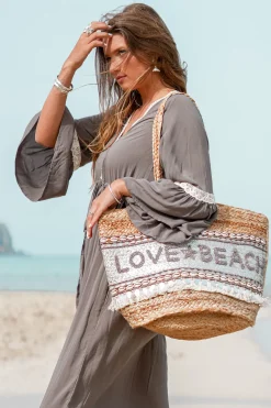 Strandtasche Liebe & Strand Silber