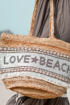 Strandtasche Liebe & Strand Silber