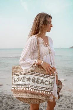 Strandtasche Love & Beach Gold/Aqua