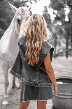 The Muse Denim Gael Gilet Stone Grey