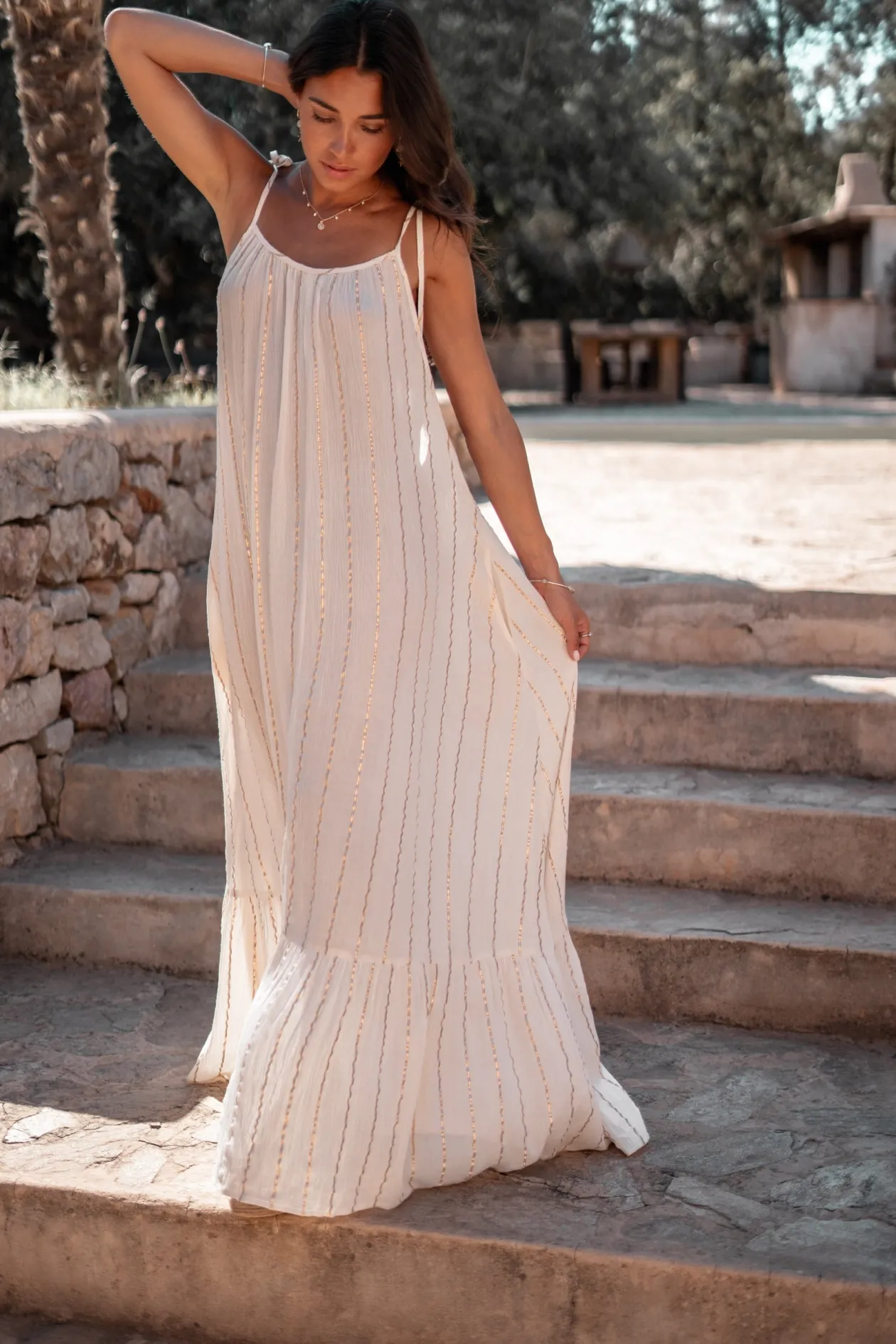 Trägerkleid Gigi Stripe Ecru