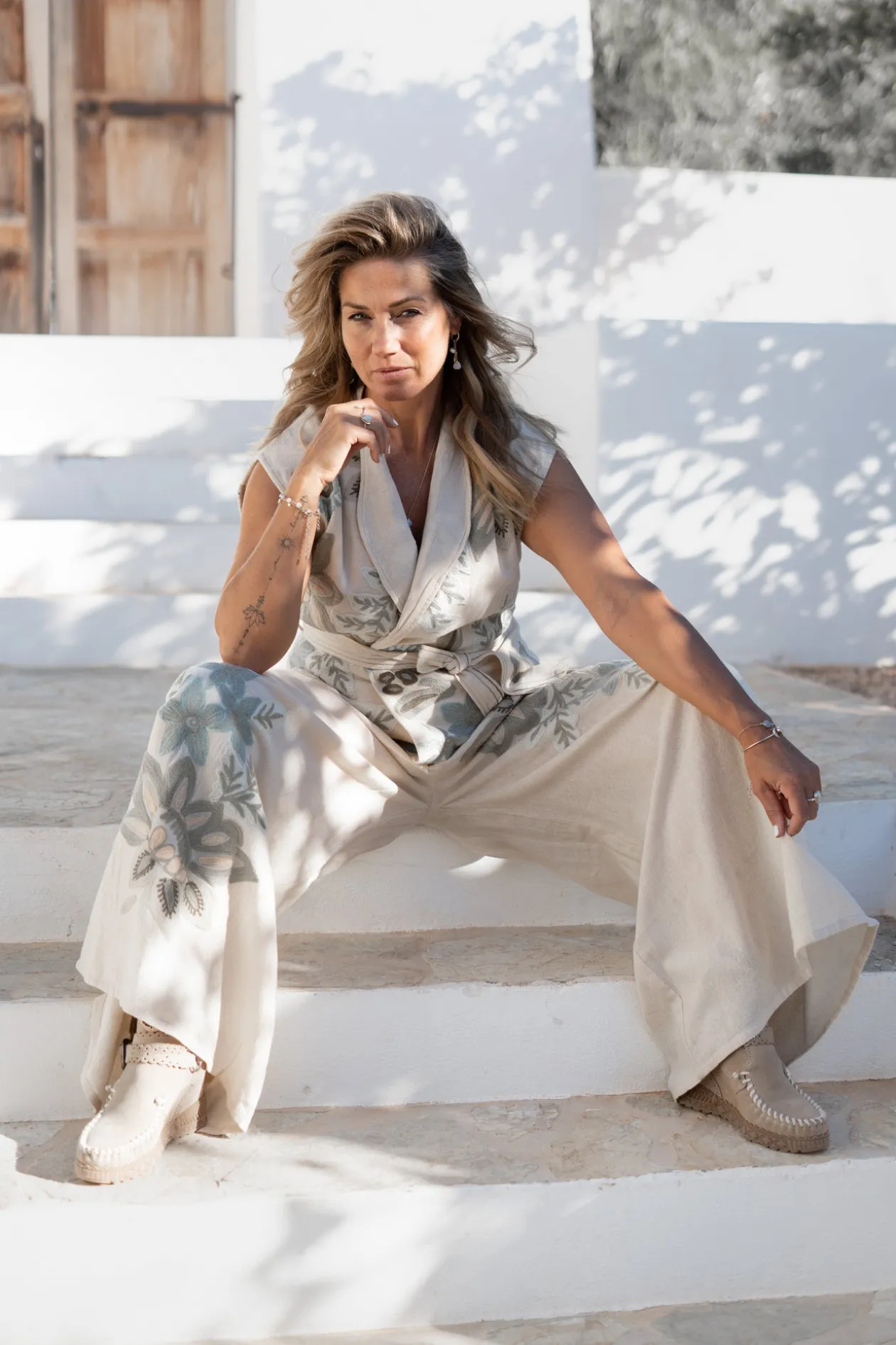 Vena Floral Elfenbein Hose