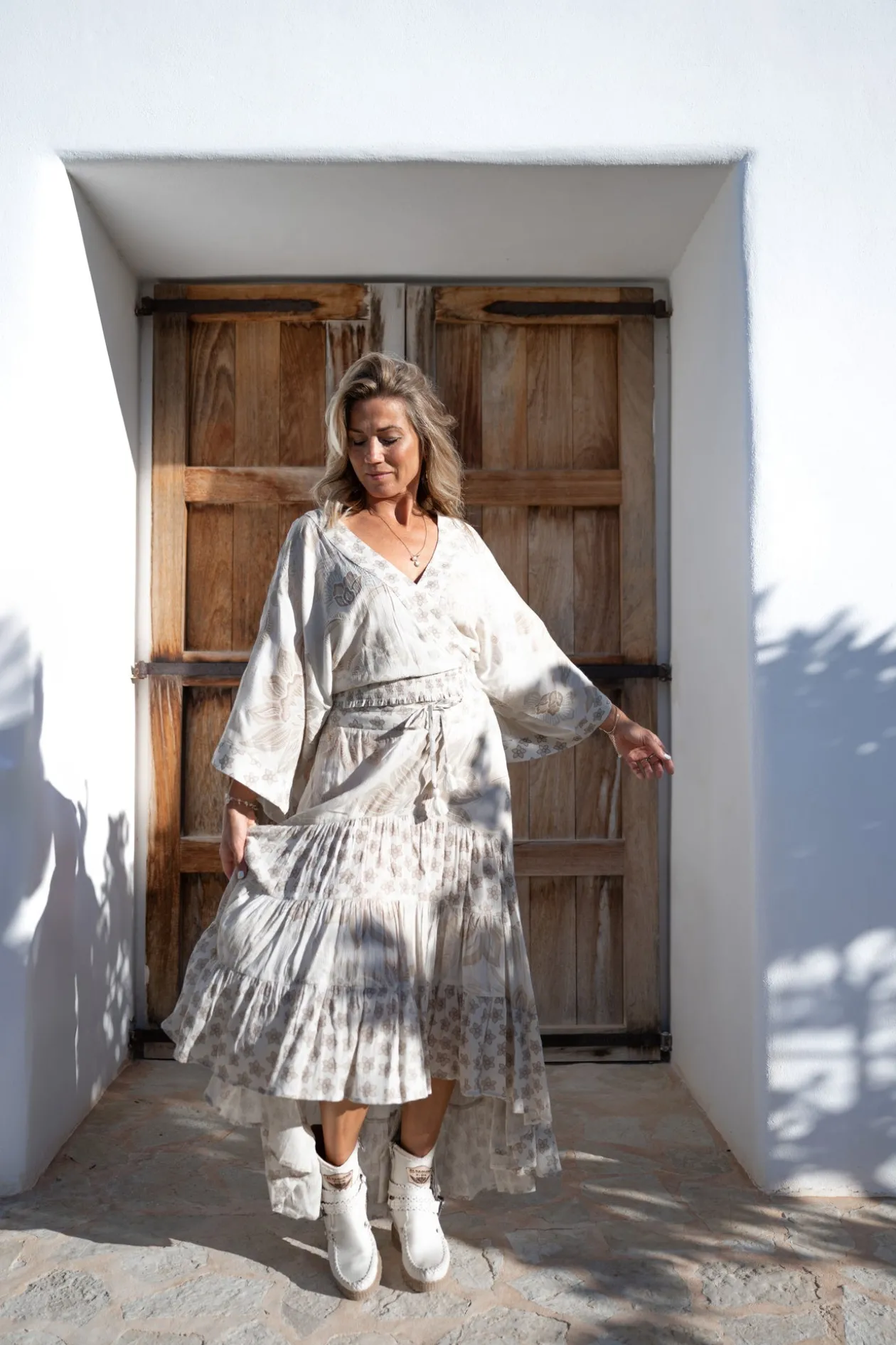 Zigeunerrock Charlota Elfenbeinfarbener Druck